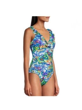New Lauren Ralph Lauren Multi Paisley 1pc Bathing Suit Swimsuit women's 12 $145